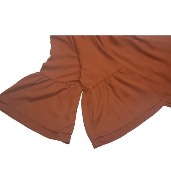 Hotouch Womens Large Rust  Swing Dress Ruffle Sleeves Crochet V-Neck Lined - Picture 5 of 11